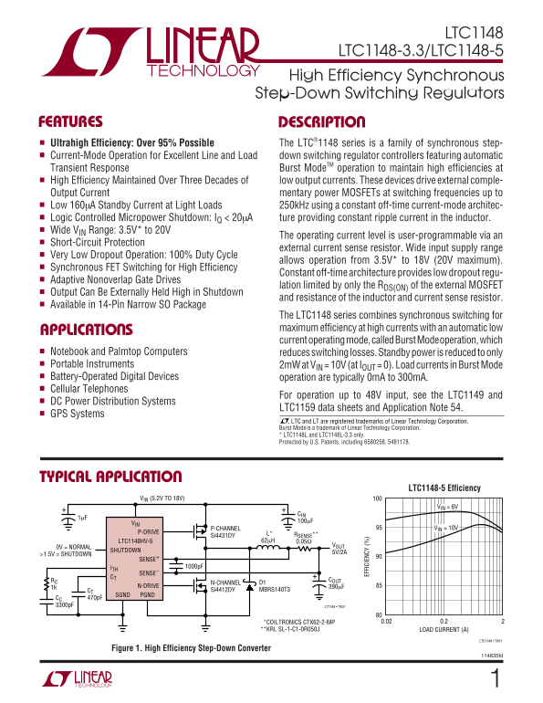 LINEAR TECHNOLOGY - 1 LTC1148 Data Sheet - Page 1