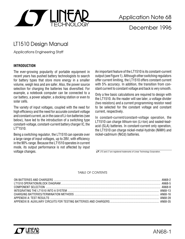 LINEAR AN68-1 Data Handbook / Specifications - Page 1