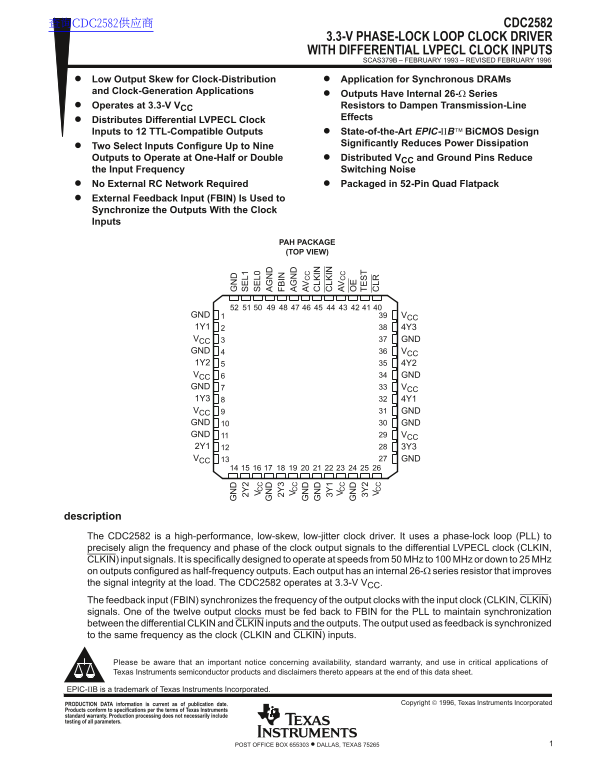 Texas Instruments CDC2582 Data Sheet - Page 1