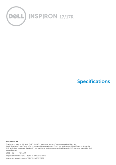 Dell Inspiron 17R 5737 Specifications - Page 1