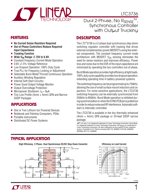 LINEAR TECHNOLOGY - 1 LTC3736 Data Sheet Manual - Page 1