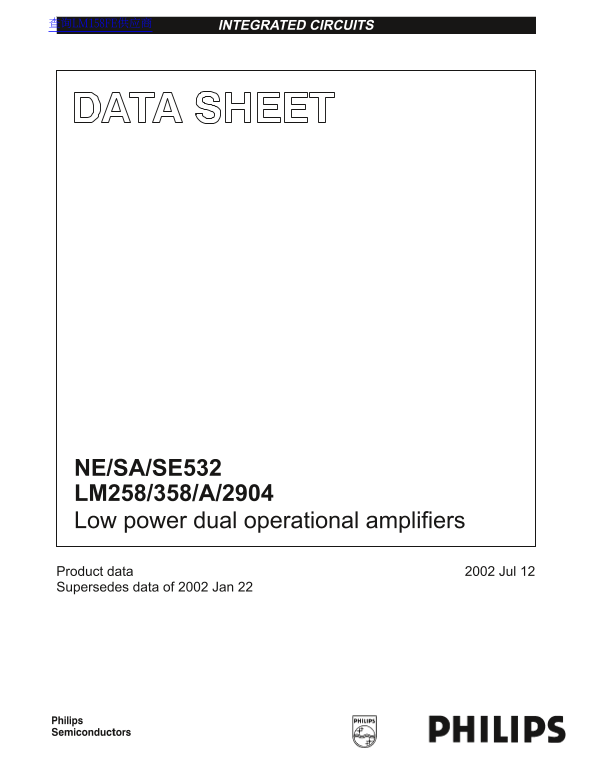 PHILIPS LOW POWER DUAL OPERATIONAL AMPLIFIERS DATA MANUAL & SPECIFICATIONS - Page 1