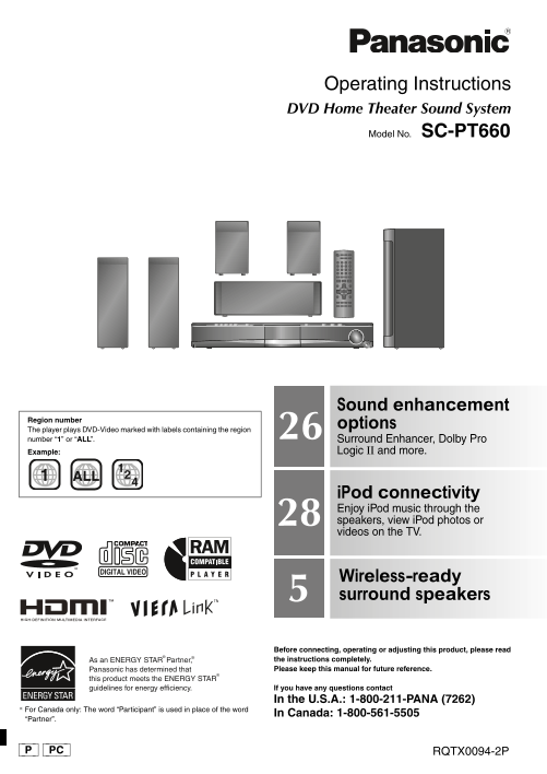 Panasonic SC-PT660 User Guide - Page 1