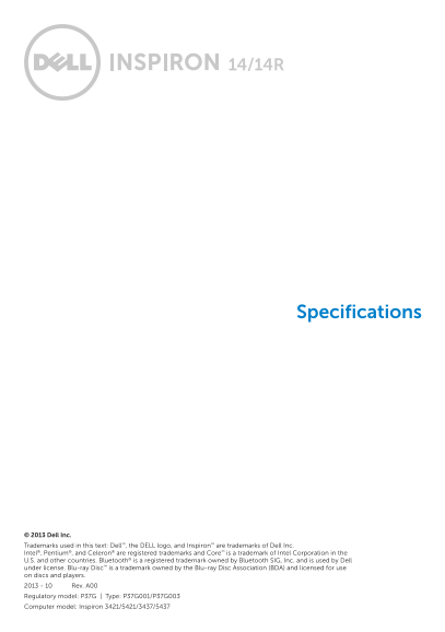 Dell Inspiron 14R 5437 Specifications - Page 1