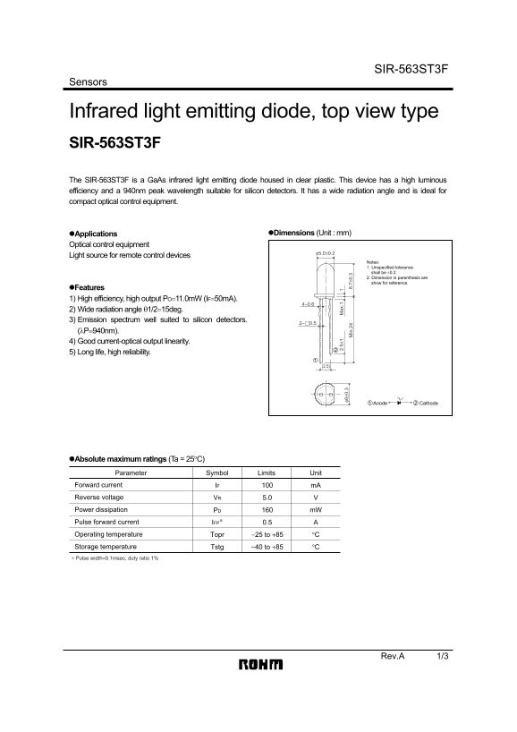 ROHM SIR-563ST3F Data Sheet - Page 1