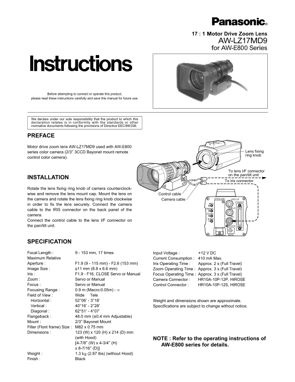 Panasonic OM_AW- LZ17MD9 User's Manual - Page 1