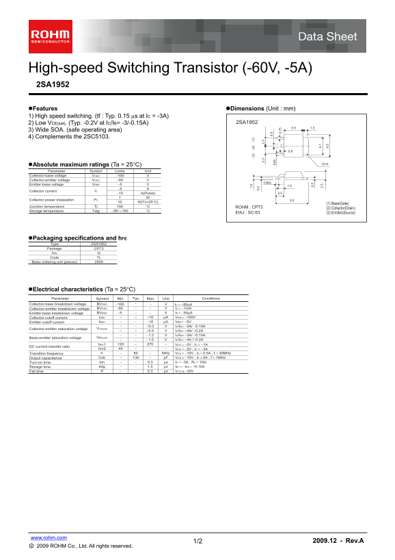 ROHM 2SA1952 User Guide Manual - Page 1