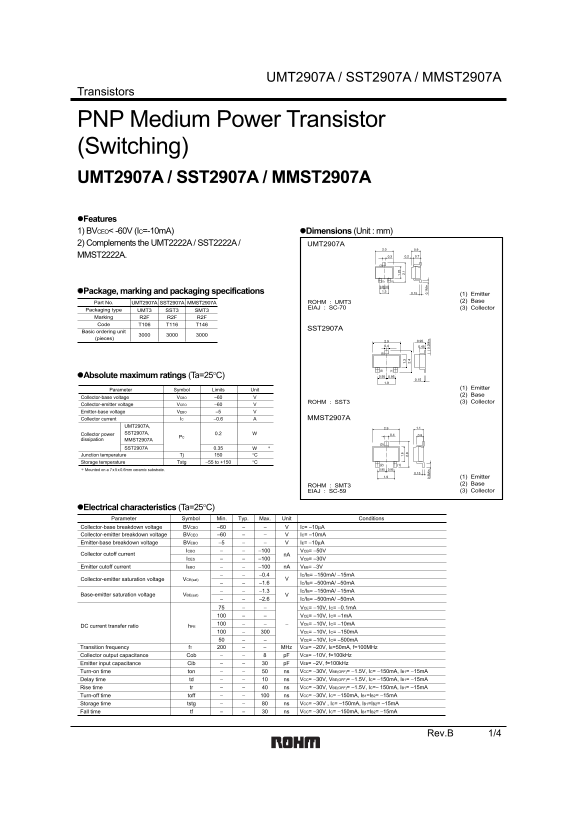 ROHM UMT2907A SST2907A MMST2907A User Guide - Page 1