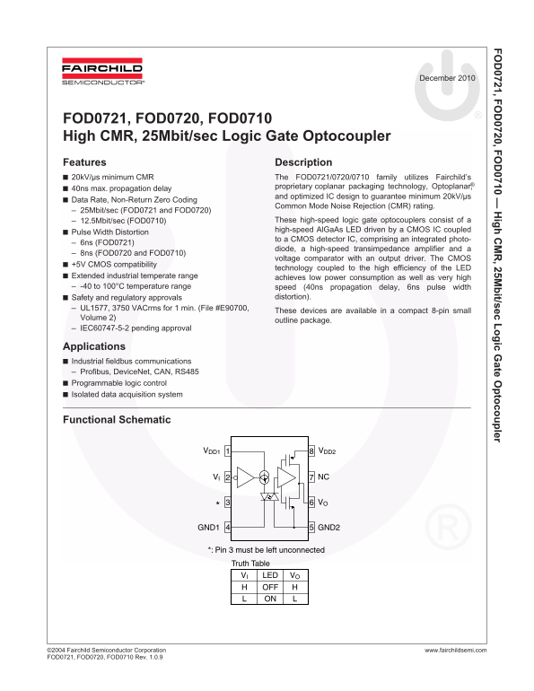 Fairchild FOD0720 Data Handbook - Page 1