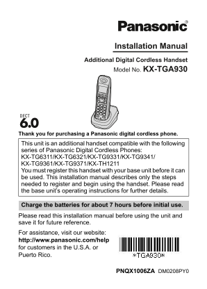 Panasonic KX-TGA930 User Guide - Page 1