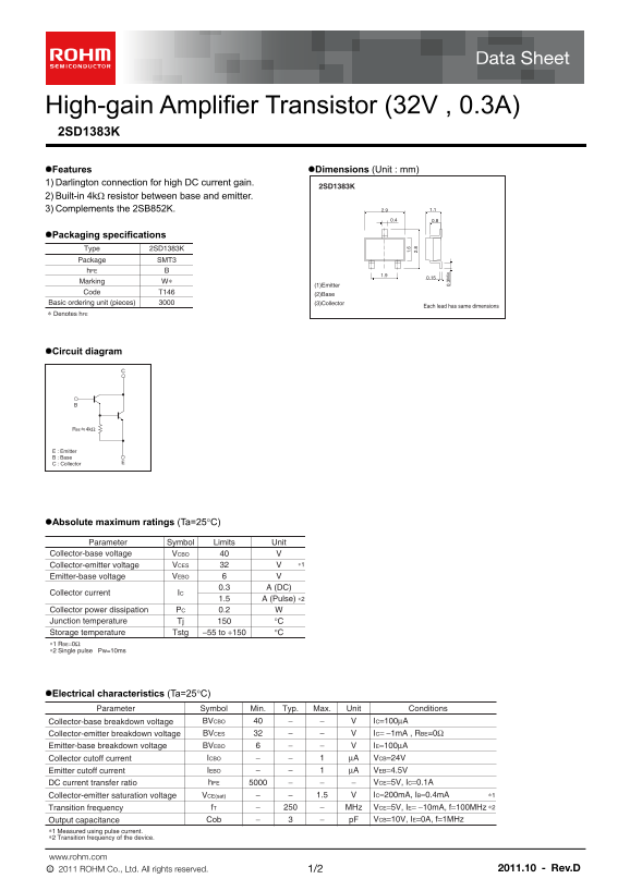 ROHM 2SD1383K Specifications User Guide - Page 1