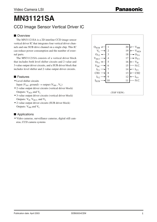 Panasonic MN31121SA User Guide - Page 1