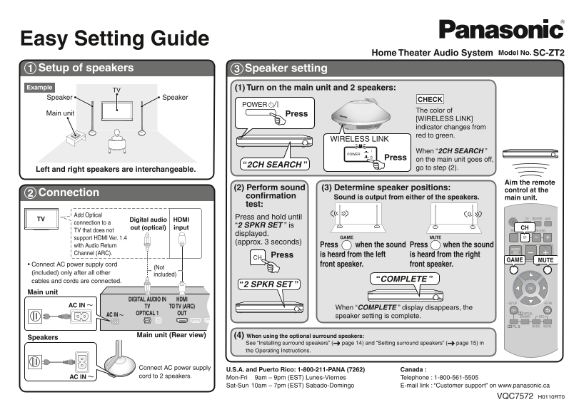 Panasonic SC-ZT2 Quick Start Guide - Page 1
