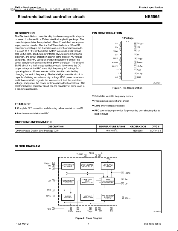 Philips Semiconductor NE5565 Electronic Ballast Controller Circuit (1) User's Manual - Page 1