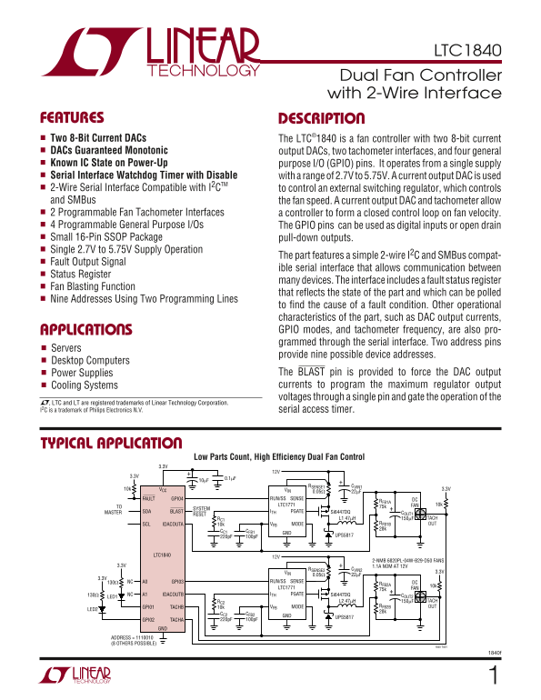 LINEAR TECHNOLOGY LTC1840 Data Sheet - Page 1