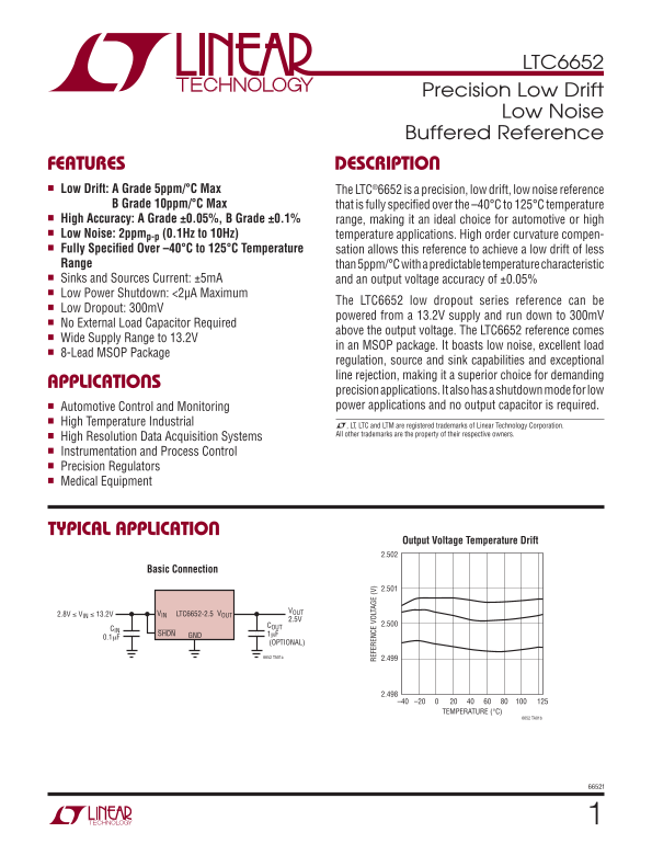 LINEAR TECHNOLOGY LTC6652 User Guide - Page 1