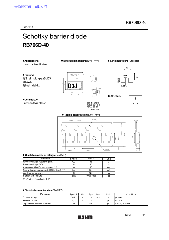 ROHM RB706D-40 Data Sheet - Page 1