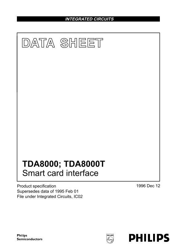 PHILIPS TDA8000/TDA8000T Smart card interface Data Sheet / Manual - Page 1