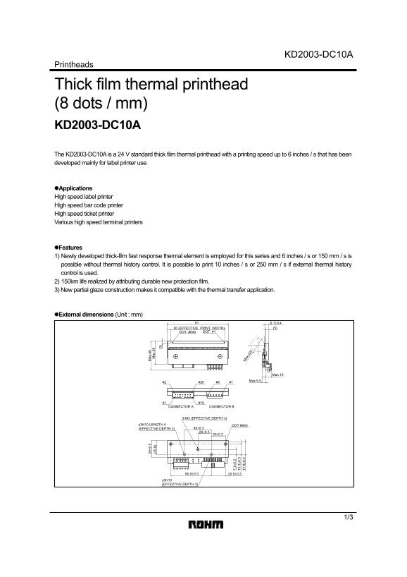 ROHM KD2003-DC10A Data Sheet - Page 1