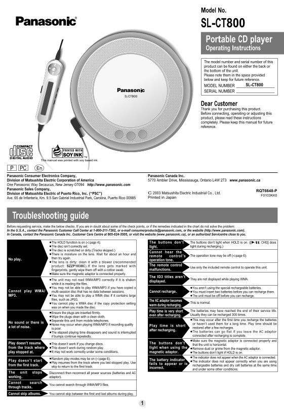 Panasonic SL-CT800 User Guide - Page 1