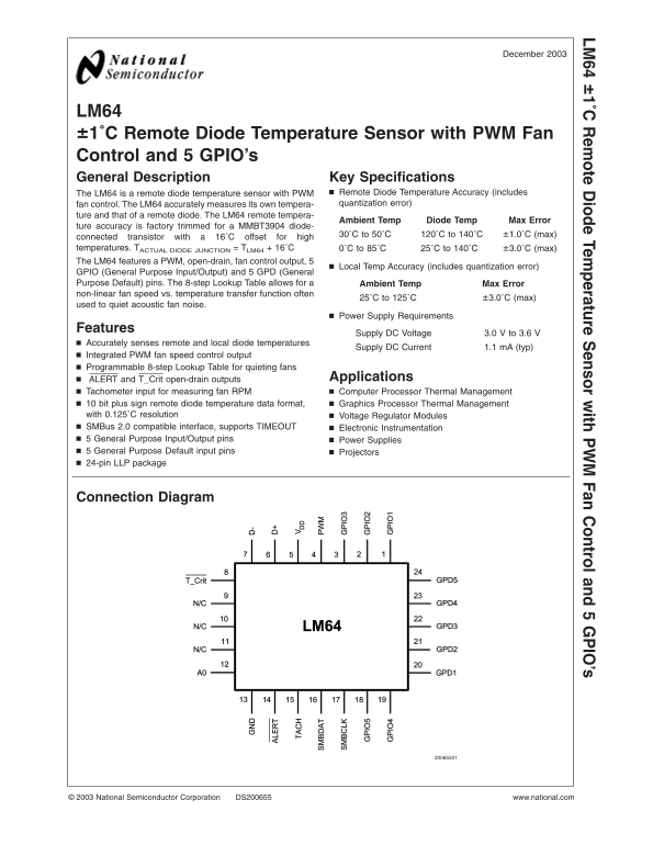 National Semiconductor LM64 Data Handbook/Specifications - Page 1