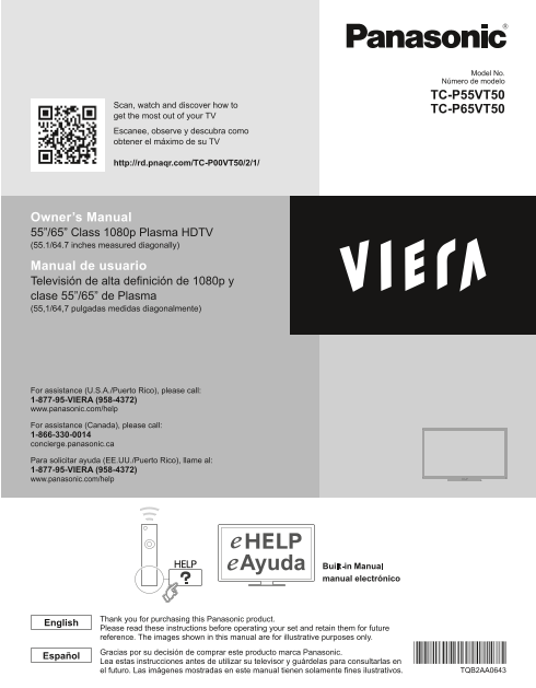 Panasonic TC-P55VT50 TC-PT65VT50 User Manual - Page 1