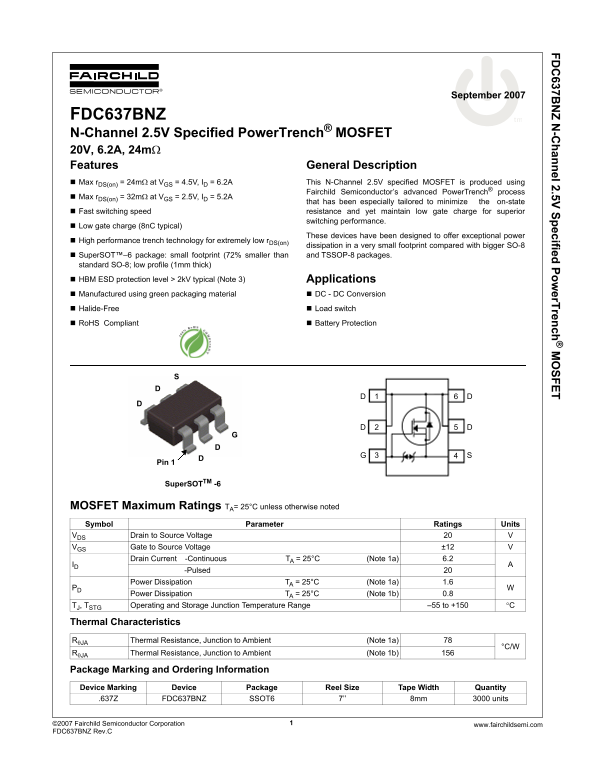 Fairchild FDC637BNZ Specifications Manual - Page 1