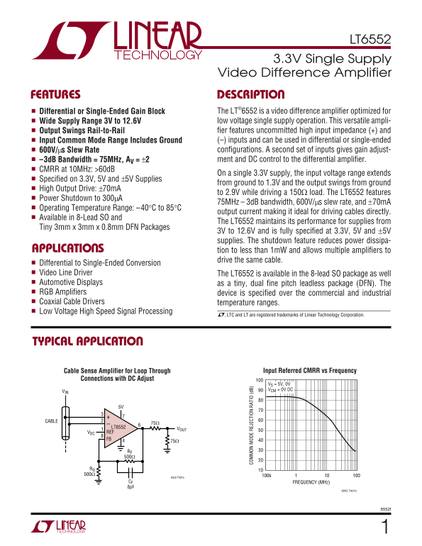 LINEAR TECHNOLOGY LT6552 User's Manual - Page 1