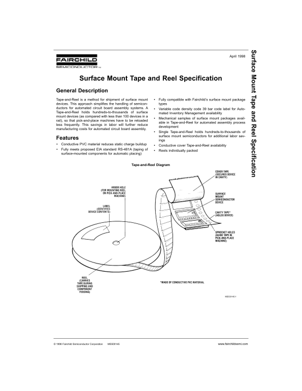 Fairchild Surface Mount Tape and Reel Specification Data Handbook - Page 1