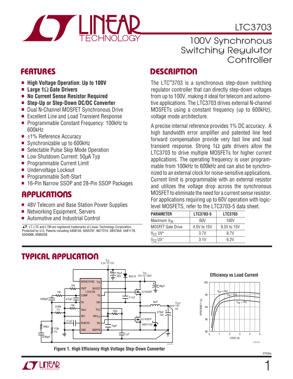 LINEAR TECHNOLOGY - LTC3703 Data Sheet - Page 1