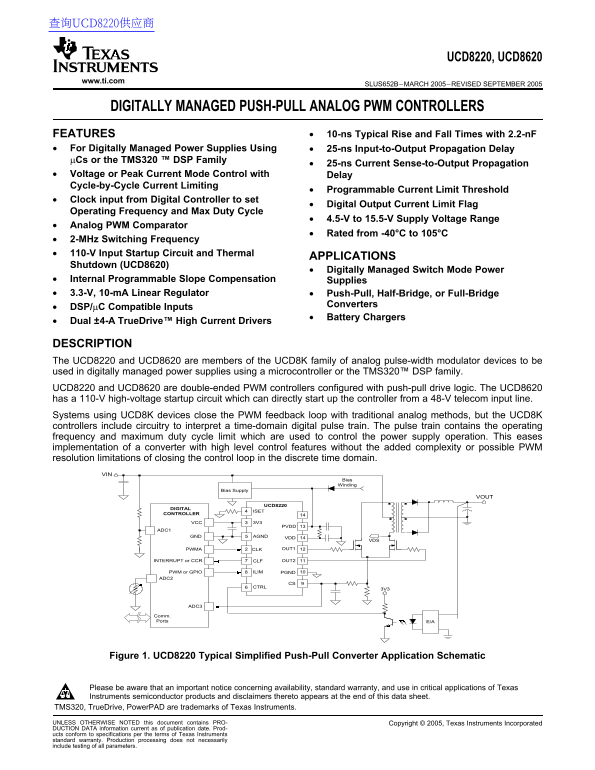 Texas Instruments UCD8220, UCD8620 User's Manual and Specifications - Page 1