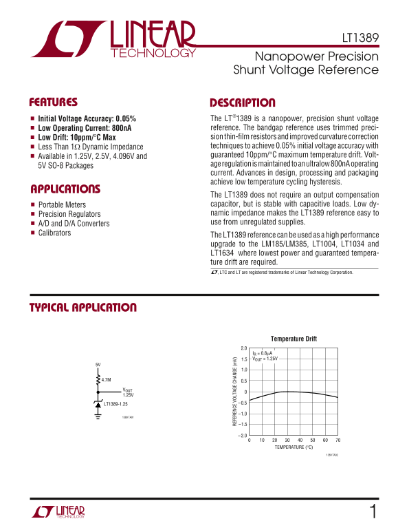 LINEAR TECHNOLOGY LT1389 Data Sheet - Page 1