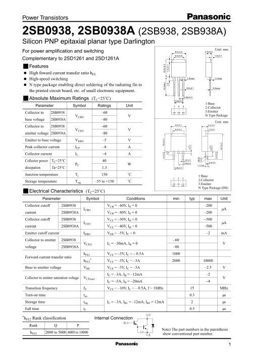 Panasonic 2SB0938 2SB0938A Data Sheet - Page 1