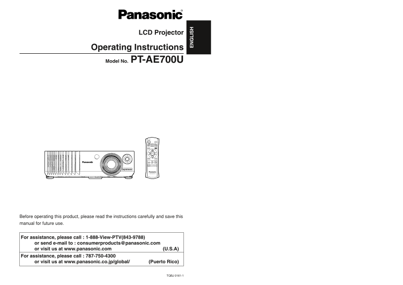 Panasonic PT-AE700U User Guide and Manual - Page 1