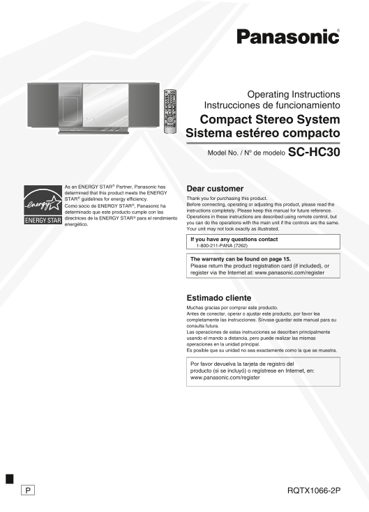 Panasonic SC-HC30 Compact Stereo System Operating Instructions - Page 1