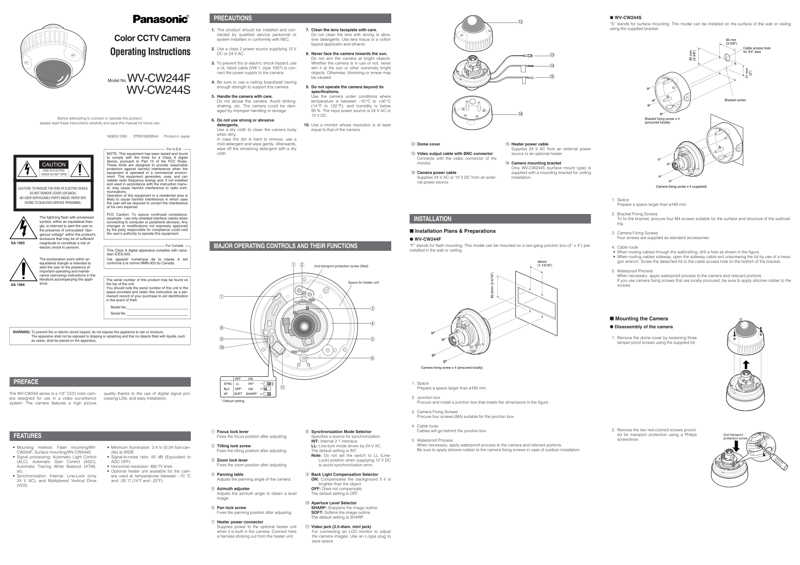 Panasonic WV-CW244F, WV- CW244S CCTV Camera User Manual - Page 1