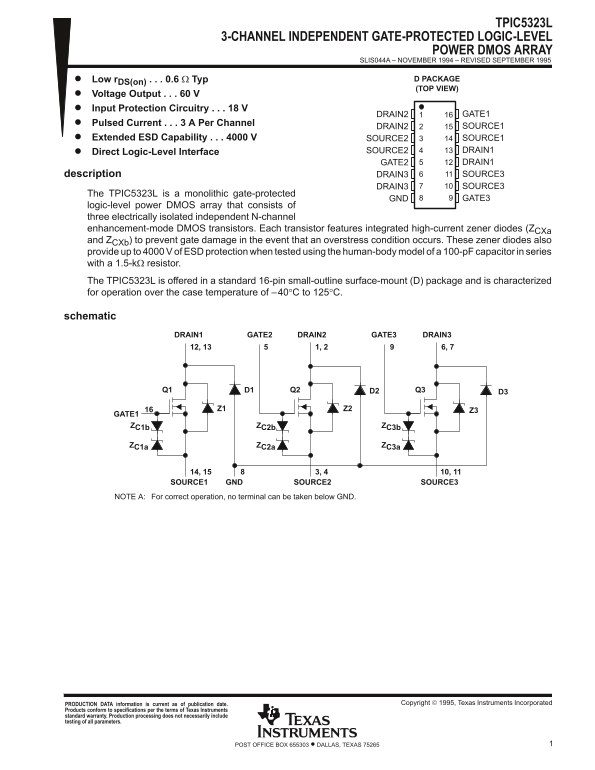 Texas Instruments TPIC5323L Data Handbook/Manual - Page 1