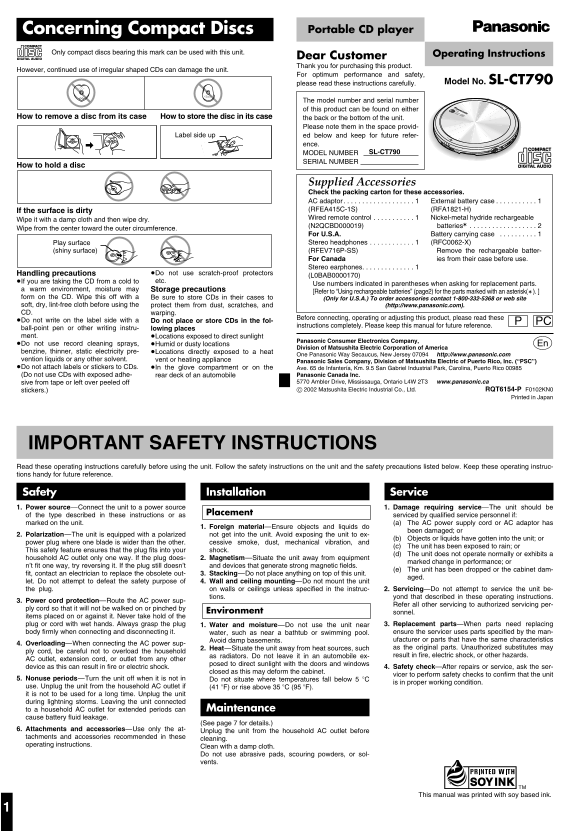 Panasonic SL-CT790 User's Guide - Page 1