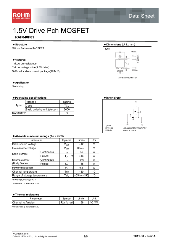 ROHM RAF040P01 Product Specifications and User Guide - Page 1