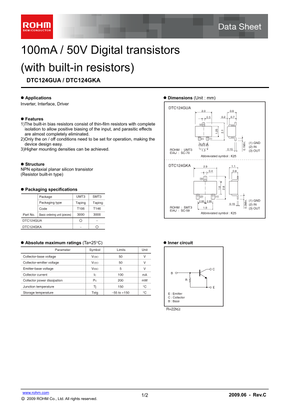ROHM DTC124GUA Specifications User Guide - Page 1