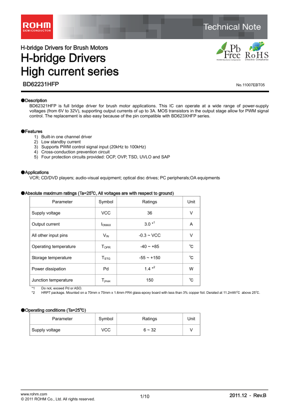 ROHM BD62321HFP Data Sheet - Page 1