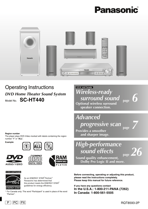 Panasonic SA-HT440 DVD Owner's Manual and User Guide - Page 1