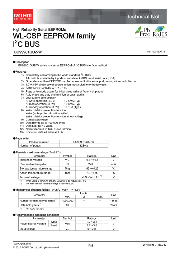 ROHM BU99901GUZ-W Product Specifications and User Guide - Page 1