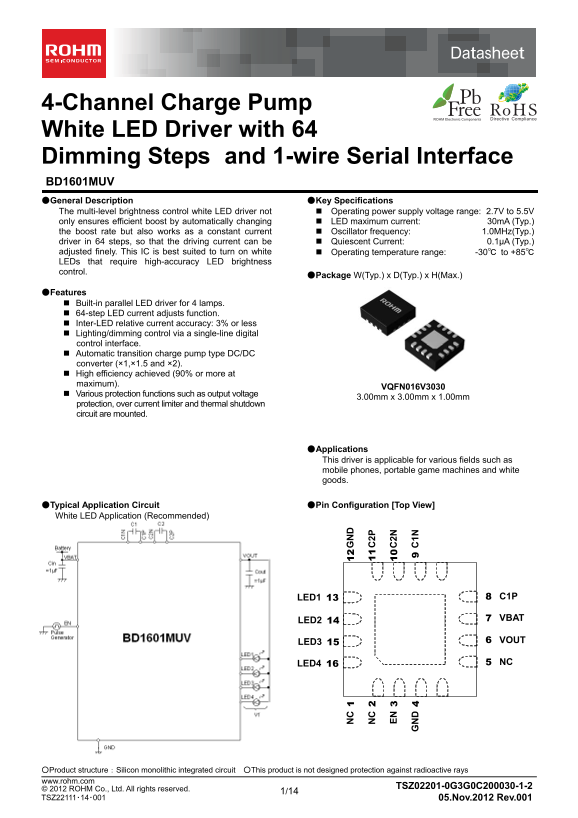 ROHM BD1601MUV Data Manual - Page 1