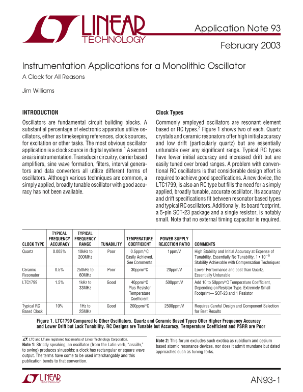 LINEAR Application Note 93 Specifications User Guide - Page 1