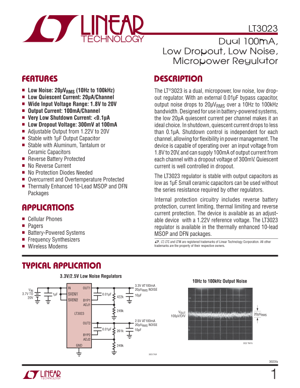 LINEAR TECHNOLOGY LT3023 Specifications and User Guide - Page 1