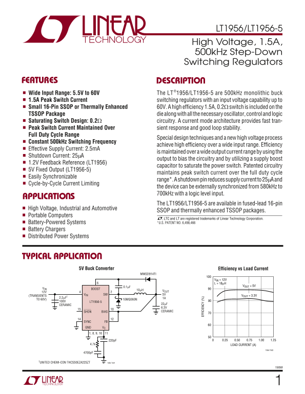 LINEAR TECHNOLOGY LT1956 LT1956-5 Specifications User Guide - Page 1
