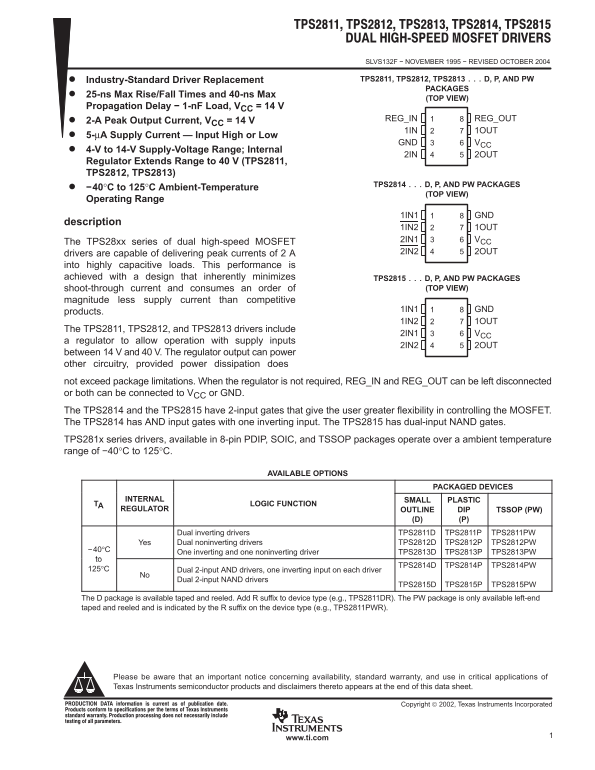 Texas Instruments - TPS2811 Data Sheet Manual - Page 1