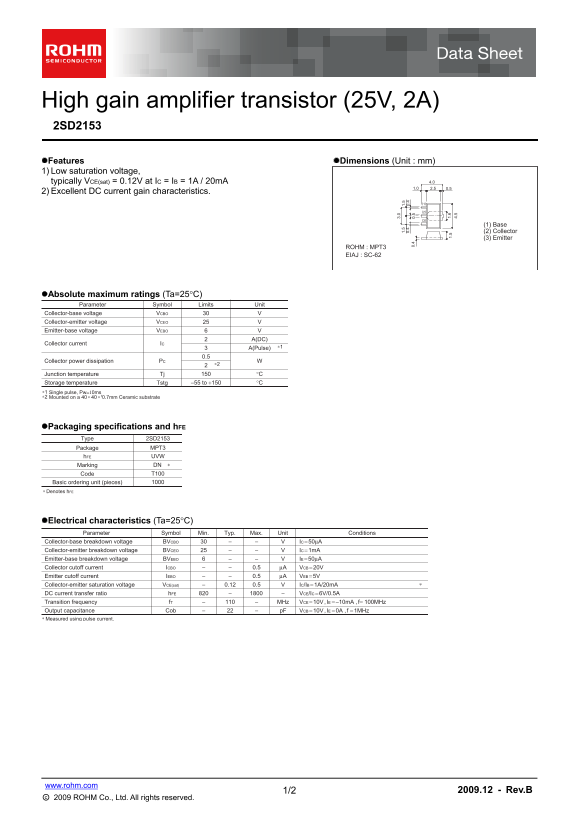 ROHM 2SD2153 User Guide - Page 1