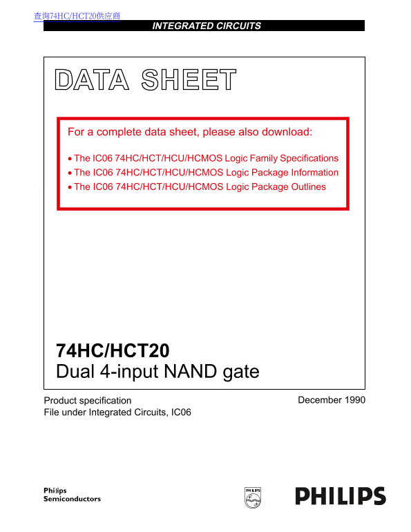 PHILIPS 74HC HCT20 Dual 4-Input NAND Gate Data Sheet - Page 1